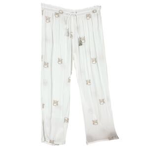 nwot BRONZINI MERCEDES SALAZAR Pants Women M White Tiger-Embroidery Wide Pull-Up